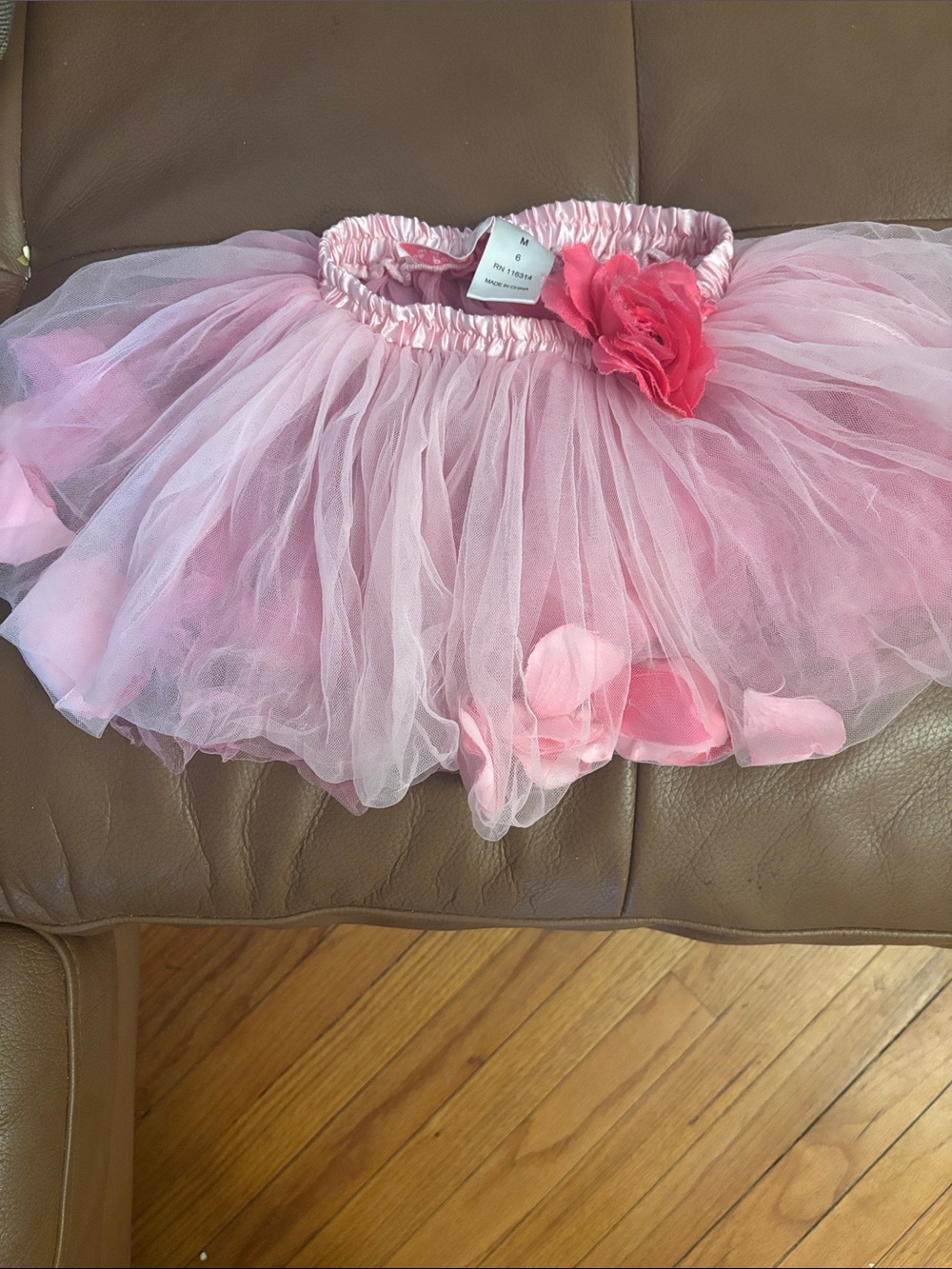 Pink Tulle Petal Tutu Skirt with Flower Accent